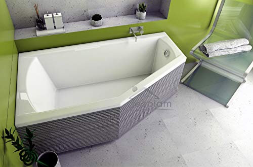 ECOLAM® raumsparende Badewanne Eckbadewanne Acryl Selena Polimat weiß 160x90 cm LINKS Ablaufgarnitur Ab- und Überlauf Automatik Füße Silikon Komplett-Set