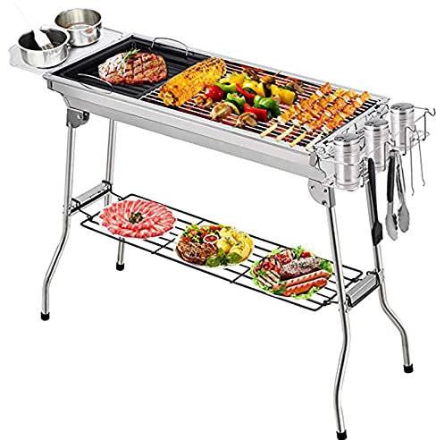 Acier Inoxydable À L'extérieur BBQ Barbecue Au Charbon Portable Et Pliable Barbecue De Table Au Charbon De Bois Pour 5-18 Personnes Pour Barbecue De Jardin Extérieur Camping