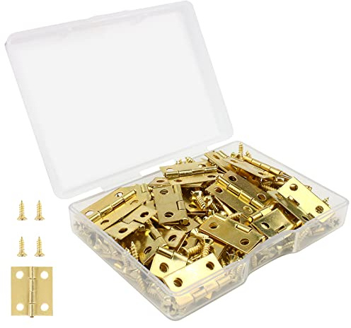 VIPMOON Kleine Scharniere Mini Scharniere 15X18mm 50 Stk mit 200 Schrauben | Scharnier Klein Mini Golden Für Modellbau Juwelenkisten Schrank Schublade Kabinett und DIY Kunstwerke