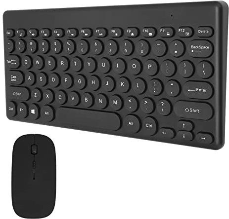 Teclado Inalámbrico de 2,4G Y 78 Teclas, Juego de Teclado Y Ratón con Botones de Ratón de 4 Teclas, Juego de Teclado Pequeño para Ordenador Portátil(Negro)