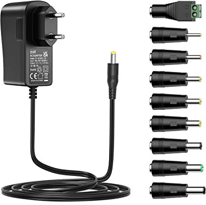 Zolt 12V 1A Alimentatore, Caricatore Trasformatore Adattatore di Alimentazione CA CC Universale con 9 Spine CC, 1000mA Max.