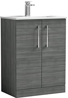 nuie ARN503B Arno Modern Bathroom Floor Standing 2 Door Vanity Unit with Minimalist Ceramic Basin, Anthracite