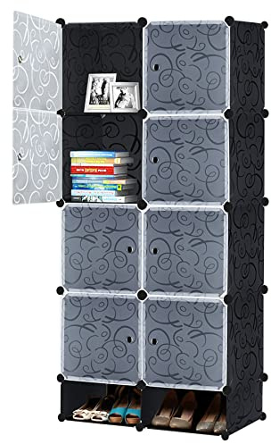 Froadp Kleiderschrank aus Kunststoff DIY Regalsystem Tragbarer Garderobe mit 8 Fächern Steckregalsystem Schuhschrank mit Türen Schlafzimmerschrank für Kleidung Bücher Spielzeug (70x35x157cm)