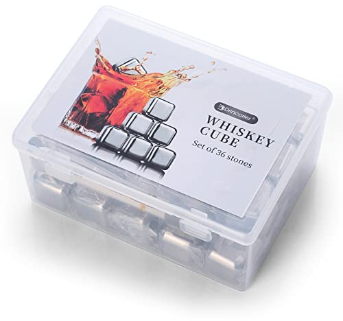 Whiskey Stones 36 Pack,Reusable Ice Cubes, High Cooling Technology，Stainless Steel Ice Cubes, For Whiskey, Vodka, Liqueurs, Wine,Beverage Juice or Soda, Pack of 36