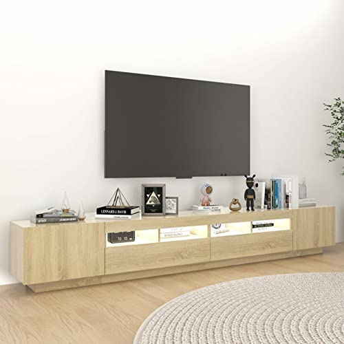Homgoday Mueble de TV con luces LED, juego de 3 piezas, aparador de centro de entretenimiento, consola de TV moderna, mueble de alta fidelidad, mueble de sala de estar, roble Sonoma, 260 x 35 x 40 cm