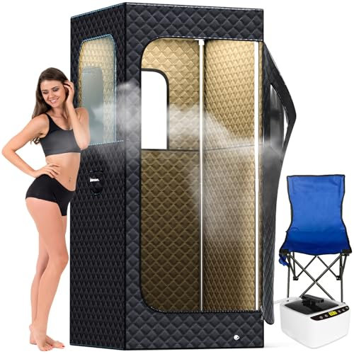 Adamson Full Size Portable Steam Sauna - Indoor Sauna Tent for Home Spa Relaxation + Boost Health and Recovery + 2.6L 1000W Steamer + Chair + Remote + Foot massager