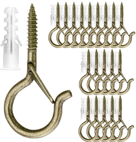 PlusRoc 20Pack Ceiling Hooks for Hanging Plants Outdoor String Lights Heavy Duty, 2.2 Inch Eye Hook Screw in Cup Hooks Q-Hanger for Patio Lights, Wall Wood Fence Deck Mount(Bronze)