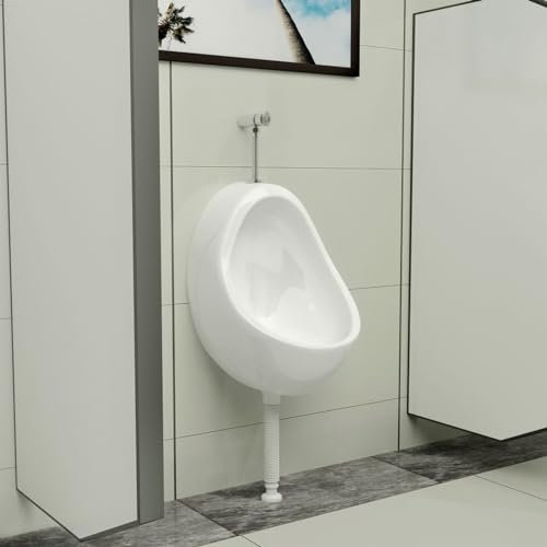 Gecheer Urinale da parete in ceramica con valvola di scarico e scarico per orinatoio, per il montaggio a parete, senza contatto, facile da pulire e installare, dimensioni orinatoio: 36 x 32 x 48 cm