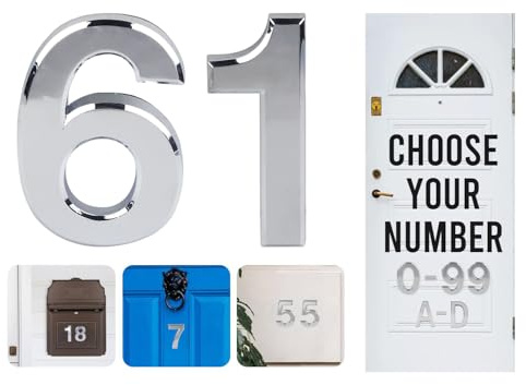 Numeri per porta in argento, 0-99, lettere A, B, C, D, numeri per casa autoadesivi da 7,6 cm, adesivi per porte, cassette postali, camere d'hotel (61)