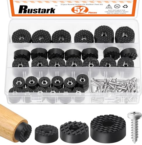 Rustark 52Pcs 3 Size Black Furniture Rubber Feet Kit Cutting Board Round Feet Screw-on Type with Matching Strong Screws, Non Slip Furniture Bumper Feet for Wooden Cutting Board Cabinet Tables Chair
