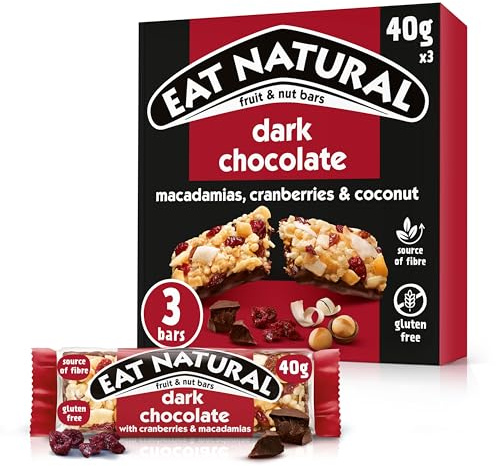 Eat Natural Dark Chocolate with Cranberries & Macadamias Fruit & Nut Bars, 3 x 40 g