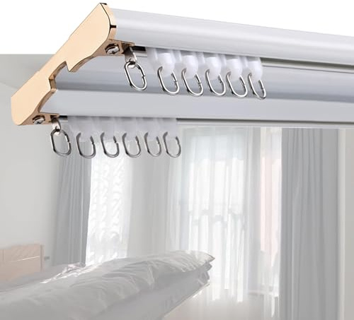Metal Curtain Track Curtain Rail Ceiling Mount Curtain Double Track Window Curtains Track With Pulley And Screws, Easy To Install Aluminum Curtain Rails Kit(White,200cm)