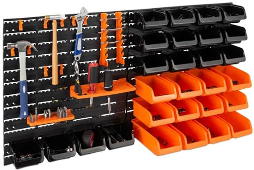 Gr8 Home 44 Piece Wall Mounted Tool Peg Board Set Garage Storage Shelf Bins Workshop Rack Shed Pegboard Shelves Holder Organiser