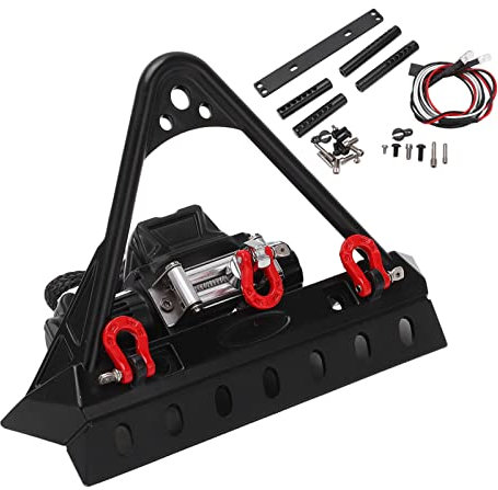 Gearwell RC Bumper Kit, Front Bumper with Winch, RC Car Bumper Assembly, High Hardness Iron Plastic Combo, Compatible with Traxxas, RC Crawler Accessories, Winch LED Light Combo