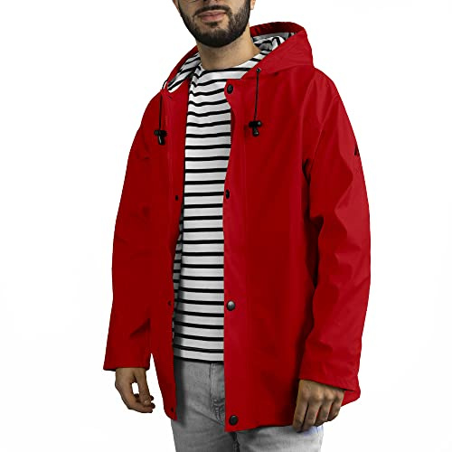 Breizh Ocean - Chubasquero Hombre o Mujer, de XS a 4XL, Marca Francesa ARMOR, Chaqueta impermeable Hombre con Interior Marino Rayado, Abrigo Mujer para la lluvia Disponible en Tallas Grandes