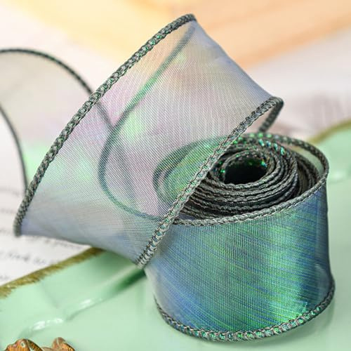 Wired Chiffon Band 4cm*9mSheer Organza Bänder Welle entworfen für Handwerk Blumensträuße Hochzeit Auto Party Dekorationen Valentinstag Geschenkverpackung Bogen machen Baum Kränze ﻿ (green)