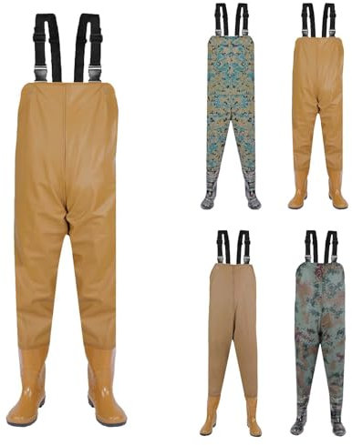 Angelwathose für Herren, wasserdicht, wasserdicht, atmungsaktiv, zum Angeln, Jagd, Wathose zum Angeln, Brustwathose, verstellbare H-Rücken, Schultergurte, Wathose mit Gummistiefeln, camouflage, 46