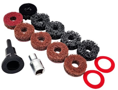 HERO Radnaben Reinigungsscheiben Set 14-teilig Ø 40 mm – Radnabenreiniger für Rost & Schmutz – Nabenreinigungsset für Radbolzen Bremsscheiben – für Bohrmaschine & Akkuschrauber