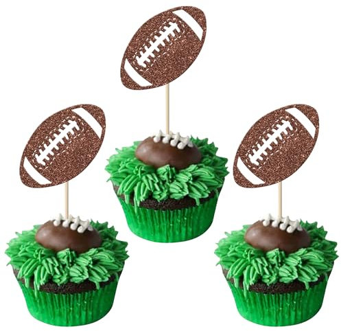 Rsstarxi Cupcake-Topper America-Fußball, Rugby-Ball, Superbo-Cupcake-Topper, Sportball-Thema, Fußball, Cupcake-Picks für Babyparty, Jungen, Geburtstag, Sport, Party, Kuchendekorationen, 24 Stück