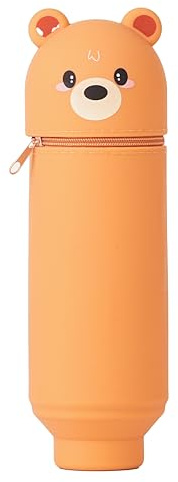 Yuepaikre Kawaii Federmäppchen, 2-in-1-Federmäppchen aus weichem Silikon mit Reißverschluss, Stiftehalter mit Tiermotiv, Markierstift, Geburtstags, Halloween, (Braunbär)