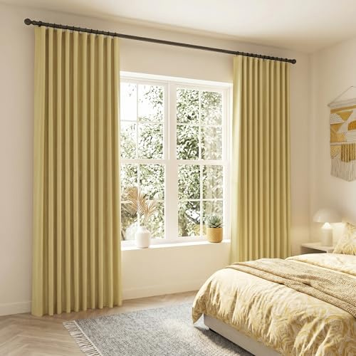 SHINELAND Verdunkelungsvorhänge, 213 cm lang, 2-teiliges Set, goldgelb, wärmeisoliert, Schlaufenhaken, Ringfalten, 2,4 m, Schiene, Decke bis Bodenlänge, Vorhänge für Wohnzimmer, Schlafzimmer
