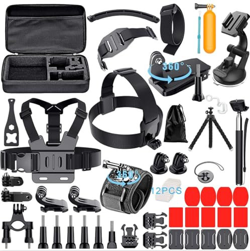 Reflex Camera Extended 59 in 1 Action Camera Accessories Kit compatible with GoPro Hero 13 & 9-12, DJI Osmo Action 2, 3, 4, Pro 5, Insta360 Ace Pro/Ace Pro 2 Akaso & other Sports Cameras Durable Case
