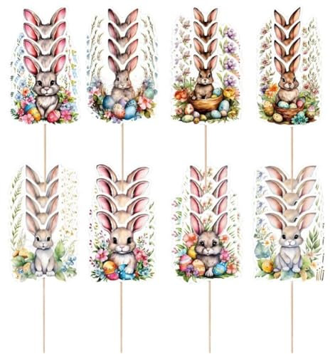 AMOYER 40 Uds. De Adornos para Magdalenas De Pascua, Selecciones De Pastel De Conejito, Decoraciones para Pasteles De Pascua para Suministros De Fiesta De Cumpleaños con Tema De Pascua De Primavera