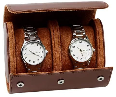 CEIEVER Uhrenbox Herren, Leder Uhrenständer, Tragbarer Uhrenkasten mit 1/2/3 Fächern,Braun Watch Box für Zuhause & Reisen (B)