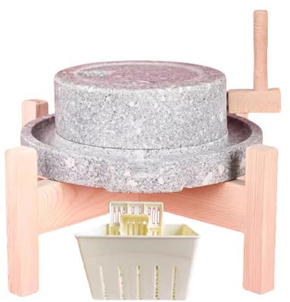 Mulino a pietra artigianale rimovibile, mulino a pasta di granito naturale, telaio in legno + stampi in PP alimentare, mulino per cereali a secco/umido, mulino per legumi, orzo, spezie e mais(25cm/9.8