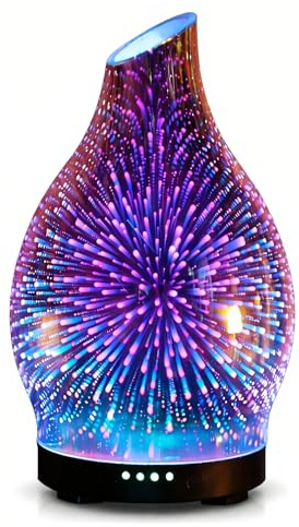 JOYOLO Essential Oil Diffuser, 120 ml, 3D Fireworks Glass, 7-Color LED