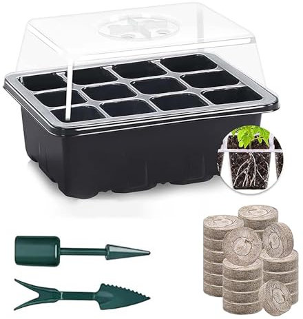 HBBursts Bandeja semillero, Kit apilable para germinar Semillas, con La Cantidad Adecuada De Cápsulas De Iniciación Y Cúpulas De Ajuste De Humedad For Suelo E Hidroponía(B(Black),10pack)