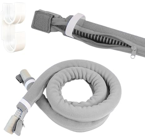 Anseom CPAP slangskydd CPAP slanghållare, universal CPAP slangskydd av fleece med dragkedja, självhäftande slangkrok, mjukt CPAP-slangskydd 1,8 m (grå)