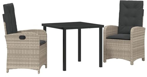 vidaXL Verstellbare Gartenliegestühle 2 Stück mit Kissen, verstellbare Rückenlehne, hellgraues Poly-Rattan, Bequeme Sitzgelegenheiten für draußen, ideal für Terrasse und Rasen, modernes Sommermöbel