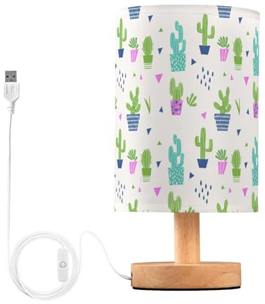 Sevdomey Lampada da comodino a forma di cactus con porta USB, nessuna lampadina necessaria, luce LED calda per camera da letto, soggiorno, ufficio, lampada da comodino per lettura, studio, decorazione