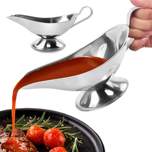 Seuqhck 2 Pack 10 Oz Gravy Boat with Handle, Stainless Steel Gravy Sauce Boat Bowl for Dining, Holiday Meals, Parties, Salad Dressing, Thanksgiving, Christmas