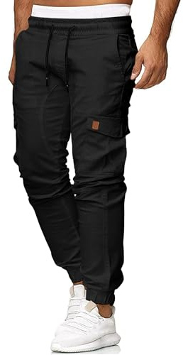 CTU Mens Cargo Trousers Casual Work Combat Joggers Drawstring Pants with Pockets Black XL