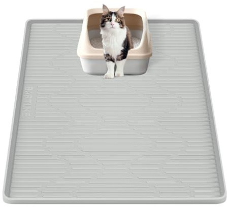 Bartuke kattströ-matta, 60 x 60 cm stor kattströ-låda-matta strö-fångstmatta för strökontroll, vattentät, mjuk på Kitty Paws, ren botten (grå)