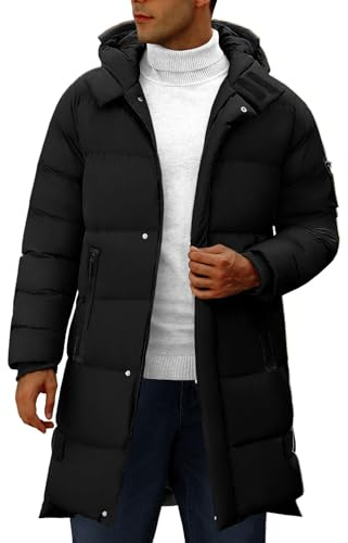 CMTOP Blouson Homme Hiver Longue Chaud Épais Manteau Casual Matelassée Manteaux avec Capuche Décontractée Zippé Parka Outdoor Coupe-Vent Veste avec Poches(Noir, L)