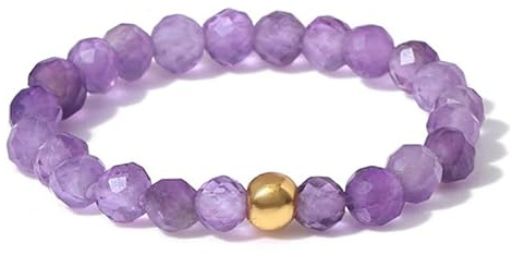 THALASIENE Anti Stress Ring aus Naturstein Perlen,Elastischer Perlenring,Wasserfeste Anxiety Rings für Damen,Lila Naturstein Stressring,Fidget Ringe（Golden Perlen）