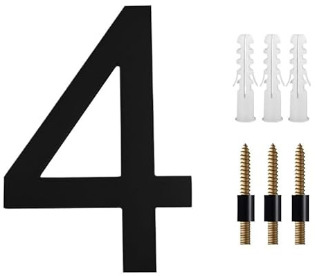 Metal House Door Numbers, 200mm/8 In Floating House Number Black A B C D Numbers Address Sign #0-9 Letters Big Modern Door Plates Home Outdoor Numeros Front Door Numbers(4)