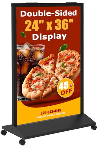 JR-MOV Sidewalk Sign Heavy Duty - 24x36 Inch Double-Sided Poster Stand with 360 Rotating Wheels, Rolling Metal Sandwich Board Floor Standing Sign Holder for Event Businesses Outdoor, Frame Only