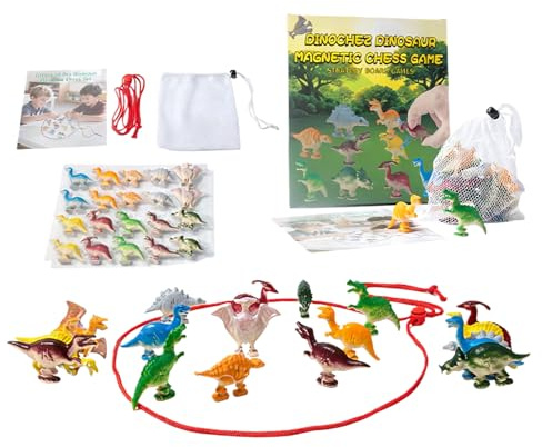 Juego Imán con Cuerda - Juguete Divertido con 20 Piedras De Dinosaurio, Juego De Magnético, Silicona + Imán | Juegos Familiares para Exteriores, Interiores, Aulas, Fiestas Escolares, Mesa, Via