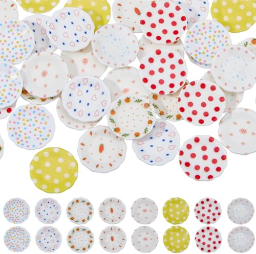 BEAMARKER 1 scatola Da 40 pezzi, 8 stili, Piatti In Plastica In Miniatura, Mini Piatto per Casa Delle Bambole, Vassoi per Stoviglie Da Cucina Finti, Ornamenti per Casa Delle Bambole per Decorazioni Da