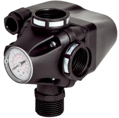Mechanischer Druckschalter PM 5-3W – Druckschalter für Wasserpumpen mit integriertem Manometer und 3-Wege-Anschluss, 230V, 1-5 bar