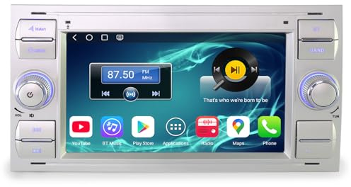 Qualcomm 8-Core 4GB+64GB Android 14 Radio Coche Bluetooth para Ford C-MAX S-MAX Focus Galaxy Kuga Connect Fiesta Transit 7 GPS Navegación IPS Wireless CarPlay Android Auto Canbus WiFi Dab+ DSP OBD2
