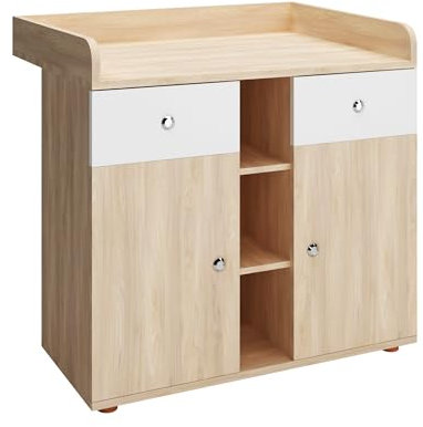 Infantastic® Wickelkommode - inkl. 2 großen Schubladen und 5 Fächer, LxBxH 90/69/92 cm, Farbwahl - Wickelschrank, Wickeltisch Aufsatz, Wickelaufsatz, Baby Möbel Kommode, Wickelregal Organizer (Eiche)