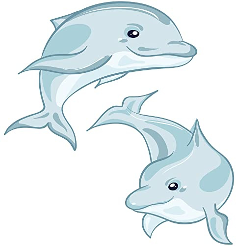 GRAZDesign Wandtattoo Badezimmer Delfin | 2 blaue Delfine | Wandsticker Kinderzimmer | Wandaufkleber Bad, Tür, Fliesenaufkleber Klebefolie Fliesen im Nassbereich - 32x30cm