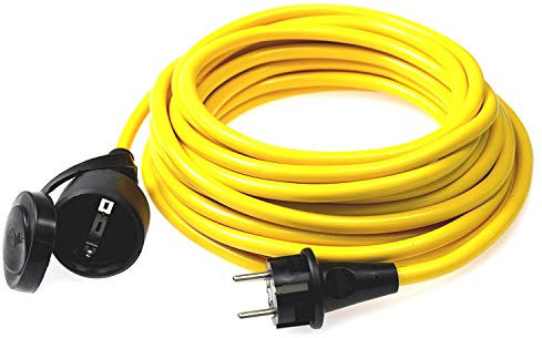 as - Schwabe Verlängerungskabel 20 m – 230 V, 16 A Schutzkontaktstecker – Outdoor Stromverlängerungskabel – Verlängerung für Außenbereich – K35 AT-N07V3V3-F 3G1,5 - IP44 - Made in Germany, Gelb, 60354