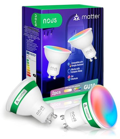 NOUS Smarte WIFI Glühbirne RGB GU10, Kompatibel mit Matter, Alexa, Google Home & Apple HomeKit, Smart Home, Fernbedienung, LED Lampe Farbwechsel, Glühbirne Farbwechsel, RGB Glühbirne, 2.4 GHz WiFi