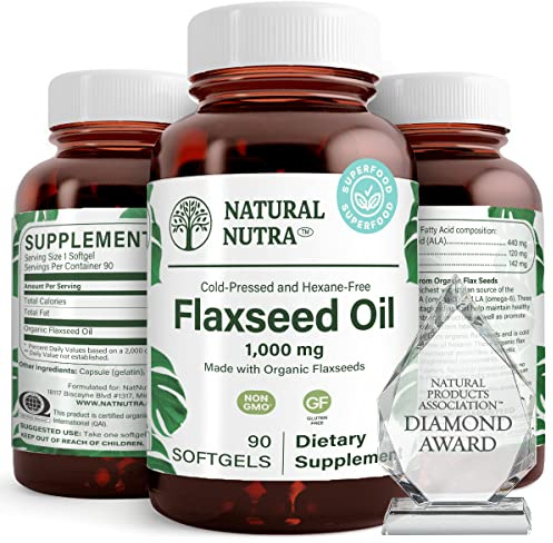 Natural Nutra Organic Flaxseed Oil Softgels, Promotes Hairs Growth, Help in Weight Loss, Helps Boost Immune System, Promotes Healthy Nervous System & Hair Growth, Omega 3 6 9, 1000 mg, 90 Softgels